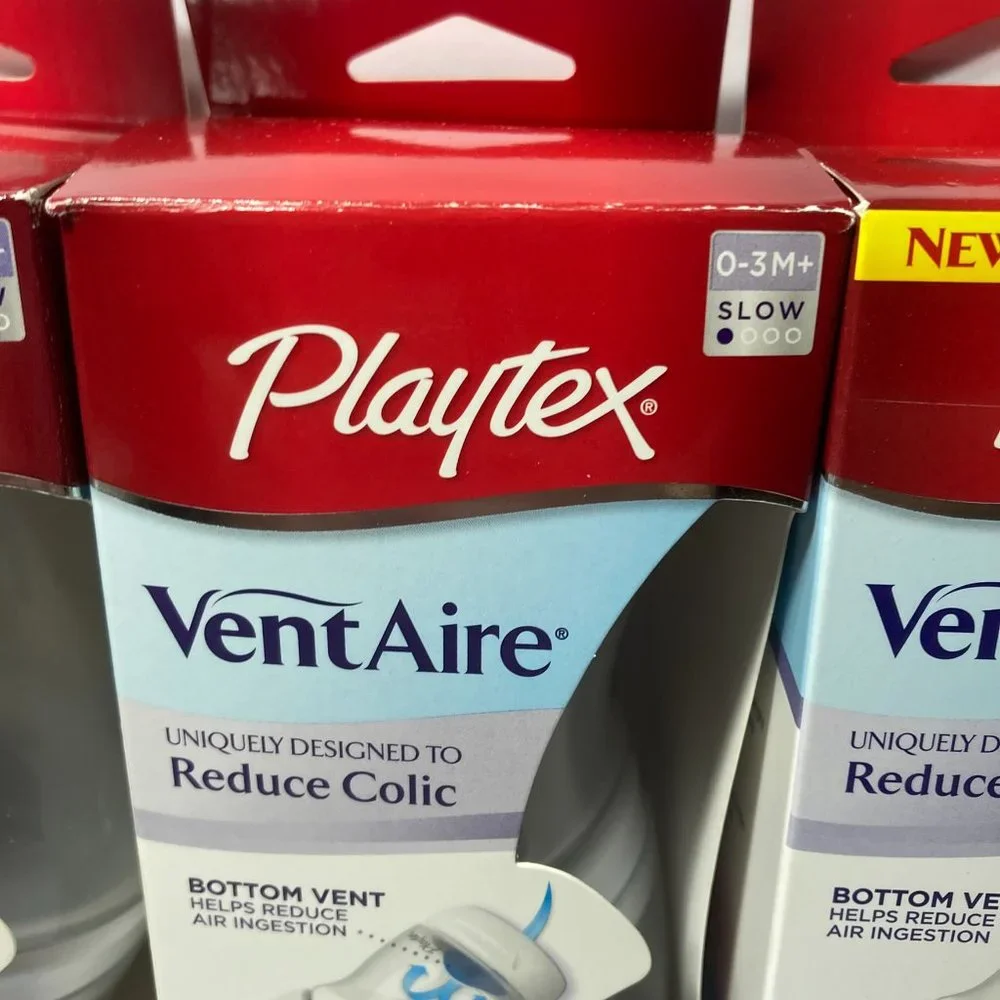 Playtex VentAire Bottom Vent 6oz Baby Bottle Naturalatch Silicone Nipple Angled